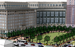 Potential layout for a new green space in Silver Spring's Ripley District