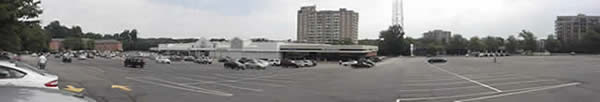 Wide Angle View of Shopping Center and parking lot