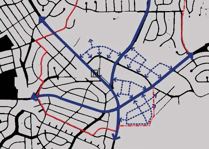 The plan envisions new streets in a grid pattern that would provide alternative routes for local traffic.