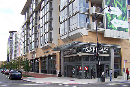 exterior view of mixed use building with Safeway at ground level