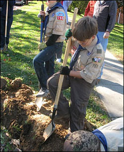 Members of Cub Scout troop #759 helped plant trees recently as part of a project.